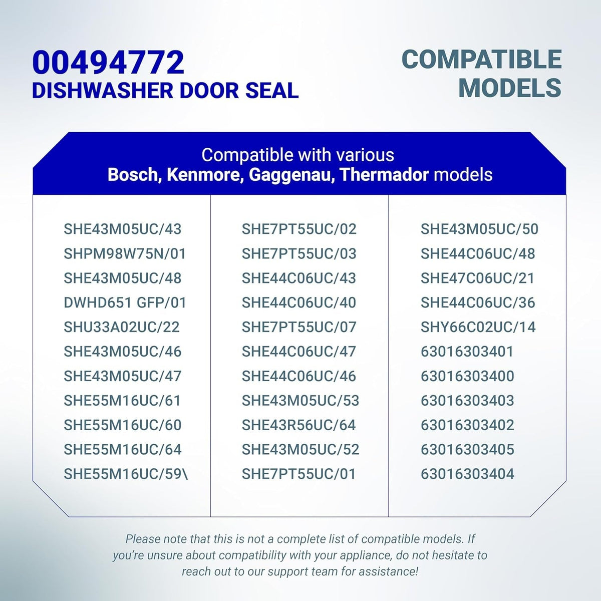 00494772 Dishwasher Door Gasket Seal for Samsung Kenmore Bosch Dishwashers