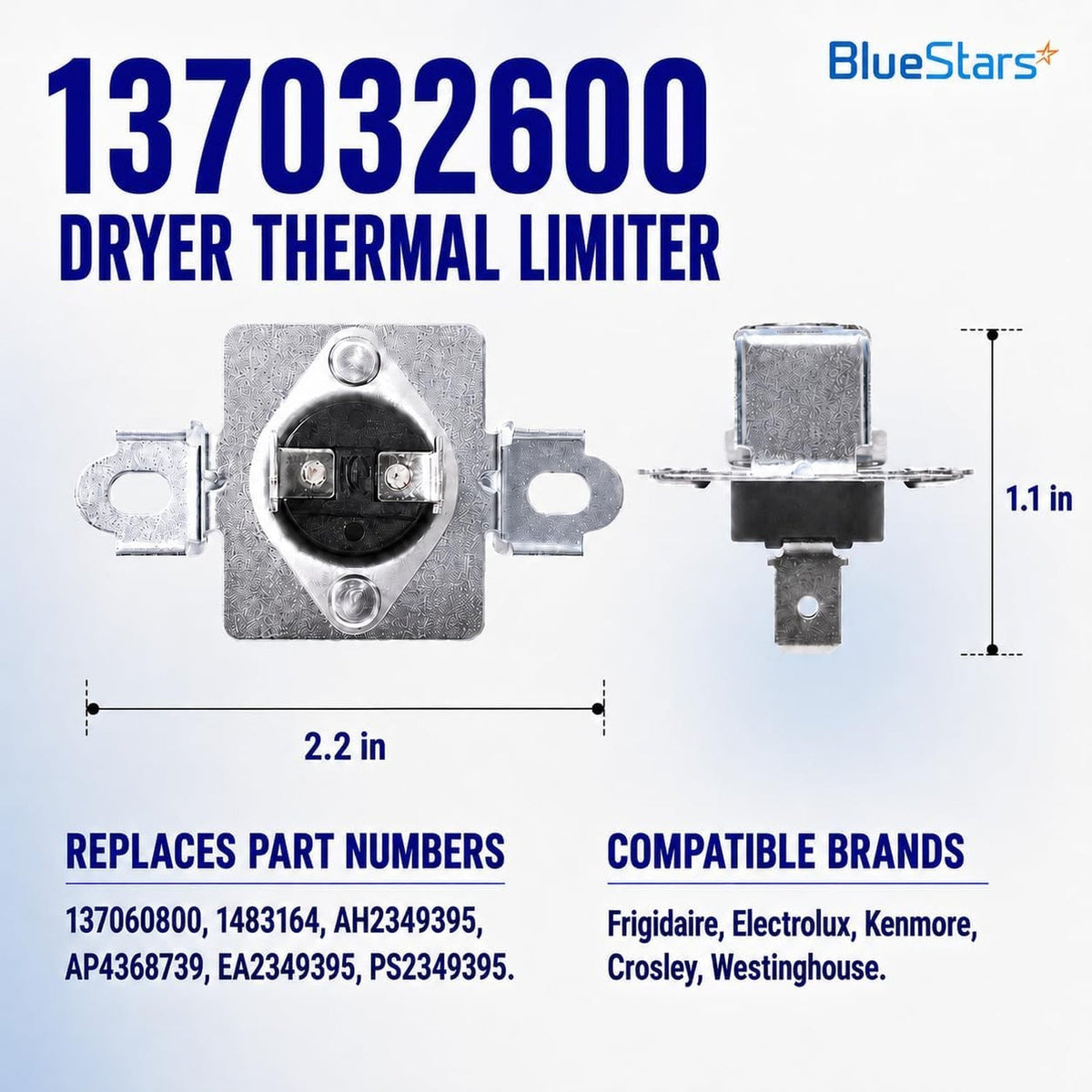 137032600 Dryer Thermal Limiter for Frigidaire Kenmore Electrolux - Replaces 137060800