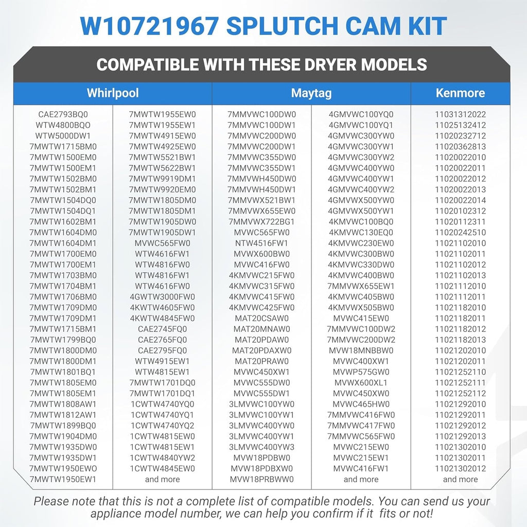 W10721967 Splutch Cam Kit for Whirlpool Kenmore Washers