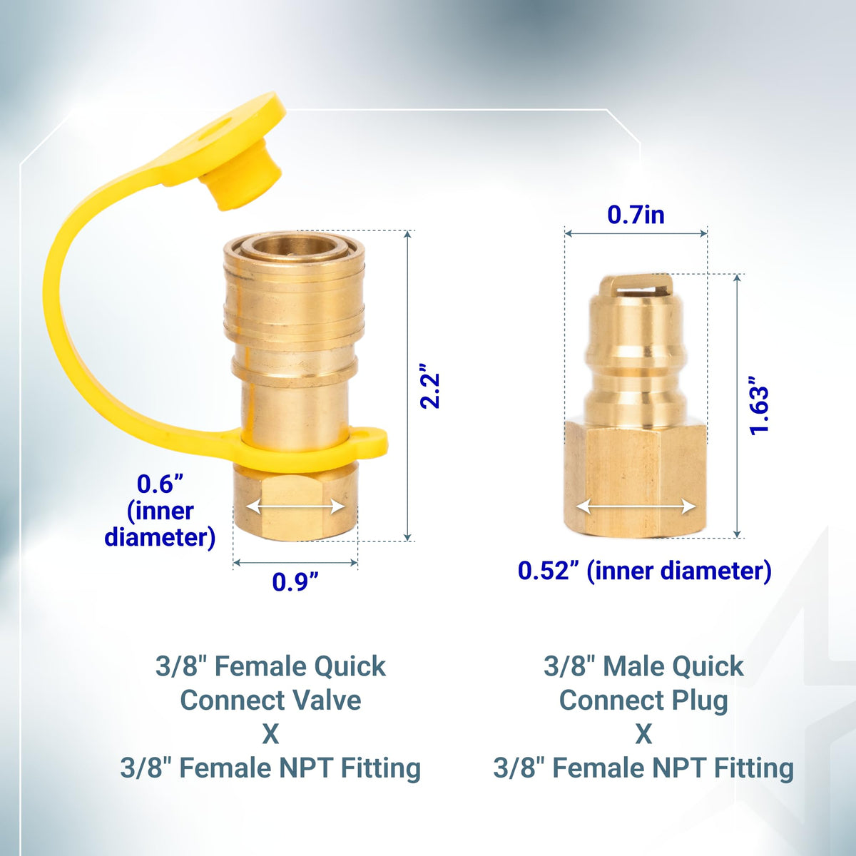 3/8" Natural Gas Quick Connect Fittings - Low-Pressure Propane/Natural Gas Hose for RVs/Grills