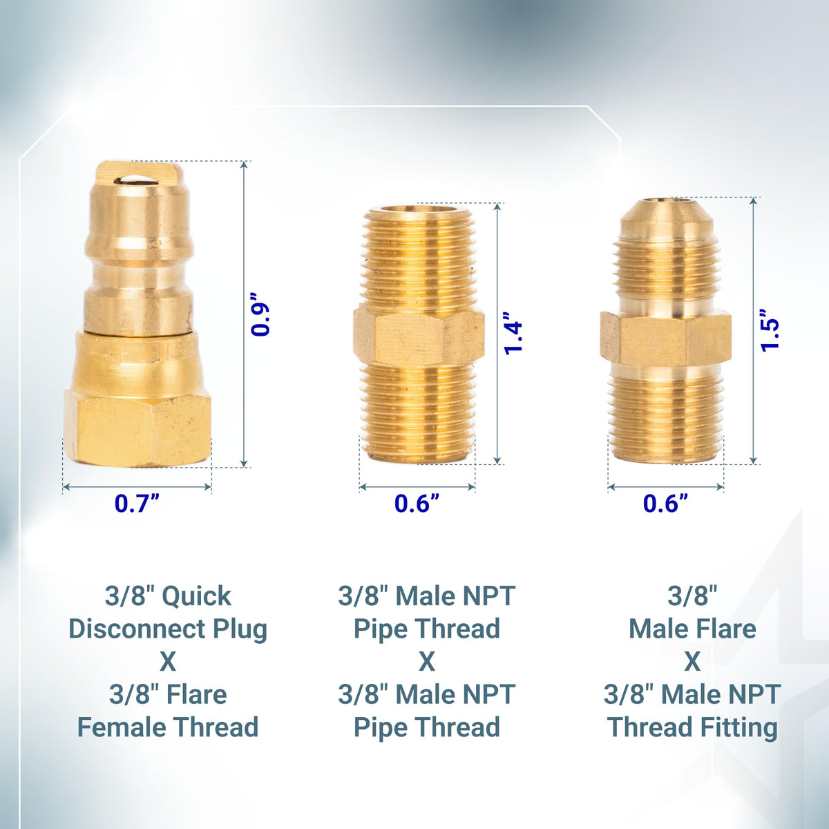 3/8" Natural Gas Quick Connect Fittings - Low-Pressure Propane/Natural Gas Hose for RVs/Grills