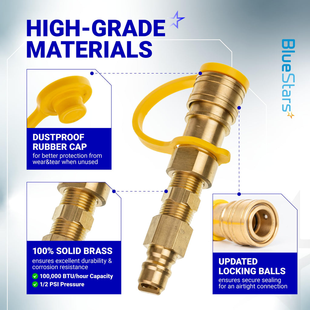 3/8" Natural Gas Quick Connect Fittings - Low-Pressure Propane/Natural Gas Hose for RVs/Grills