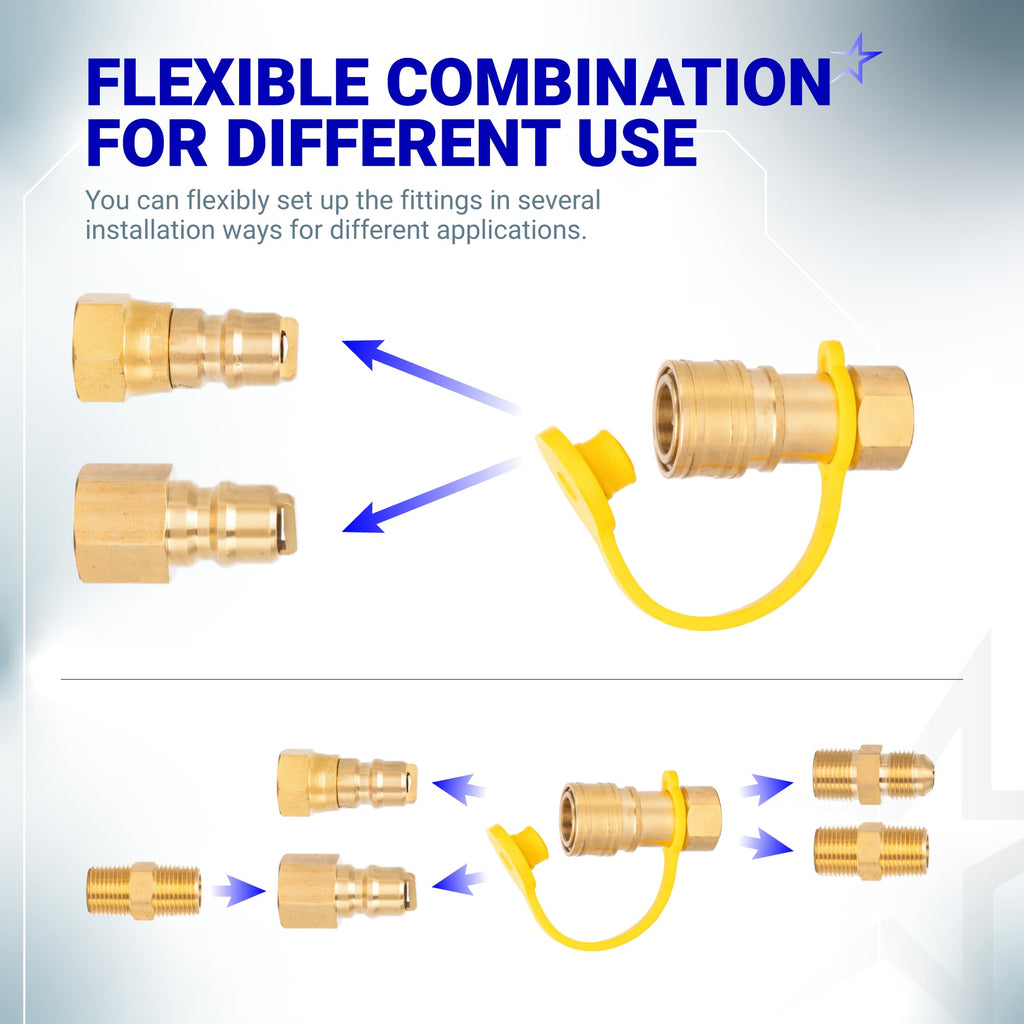 3/8" Natural Gas Quick Connect Fittings - Low-Pressure Propane/Natural Gas Hose for RVs/Grills