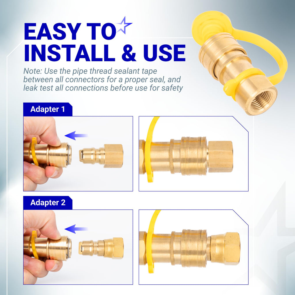 3/8" Natural Gas Quick Connect Fittings - Low-Pressure Propane/Natural Gas Hose for RVs/Grills
