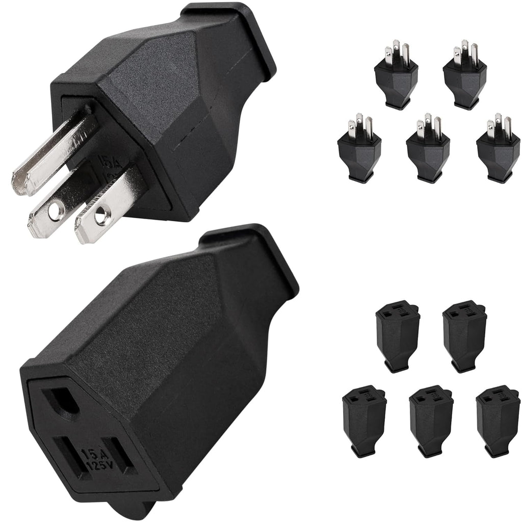 NEMA 5-15P Male Plug & 5-15R Female Connector Replacement Ends, 125V 15A, 2-Pole 3-Wire - 5 Pairs