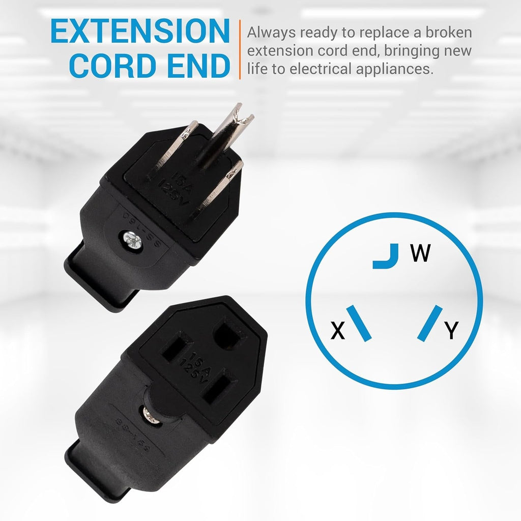 NEMA 5-15P Male Plug & 5-15R Female Connector Replacement Ends, 125V 15A, 2-Pole 3-Wire - 5 Pairs