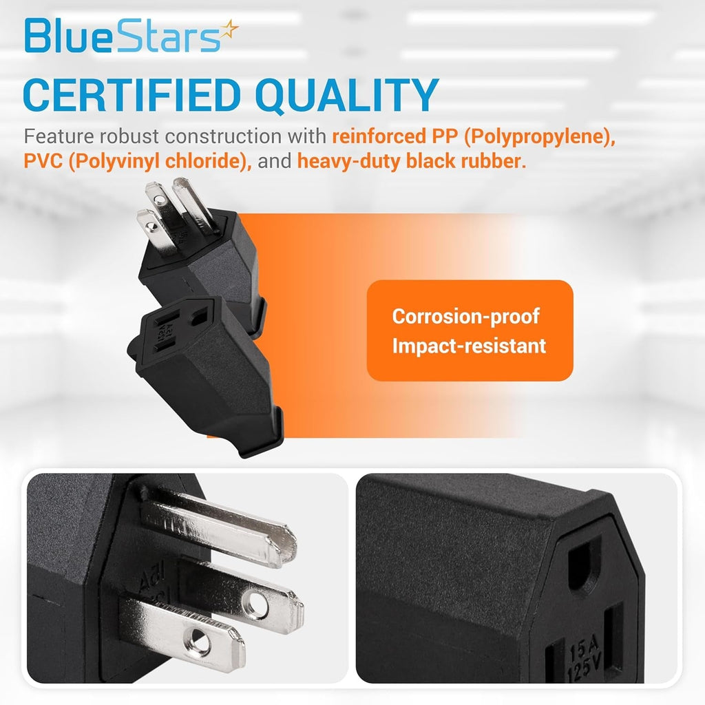 NEMA 5-15P Male Plug & 5-15R Female Connector Replacement Ends, 125V 15A, 2-Pole 3-Wire - 5 Pairs