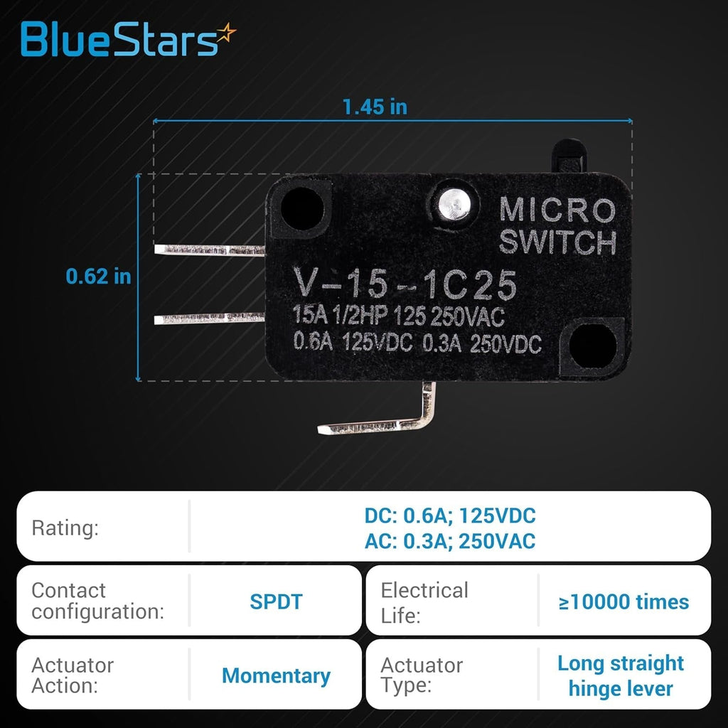 V-15-1C25 Micro Limit Switch Blade Momentary - 250VAC/125VDC 15A - 10 Pack
