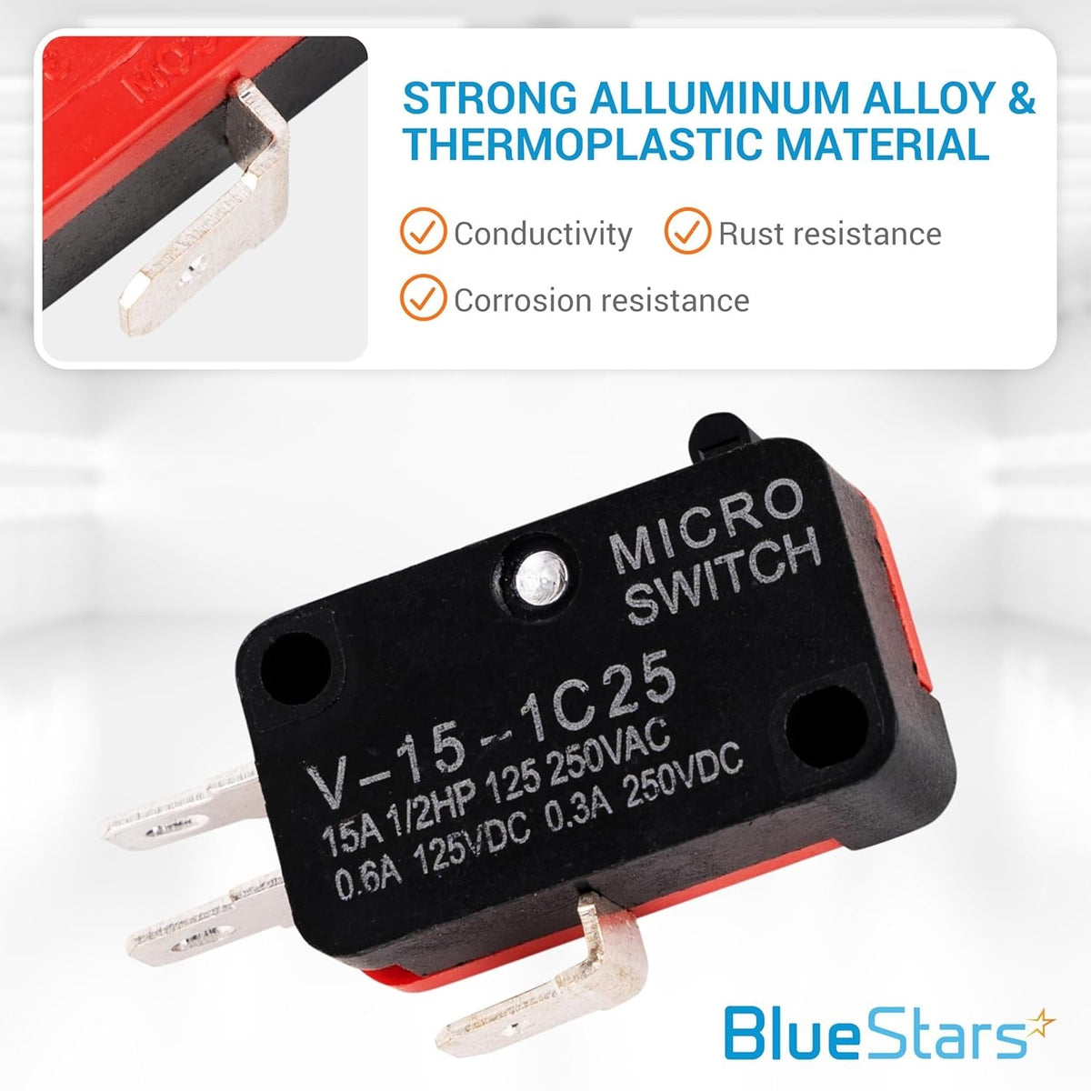 V-15-1C25 Micro Limit Switch Blade Momentary - 250VAC/125VDC 15A - 10 Pack