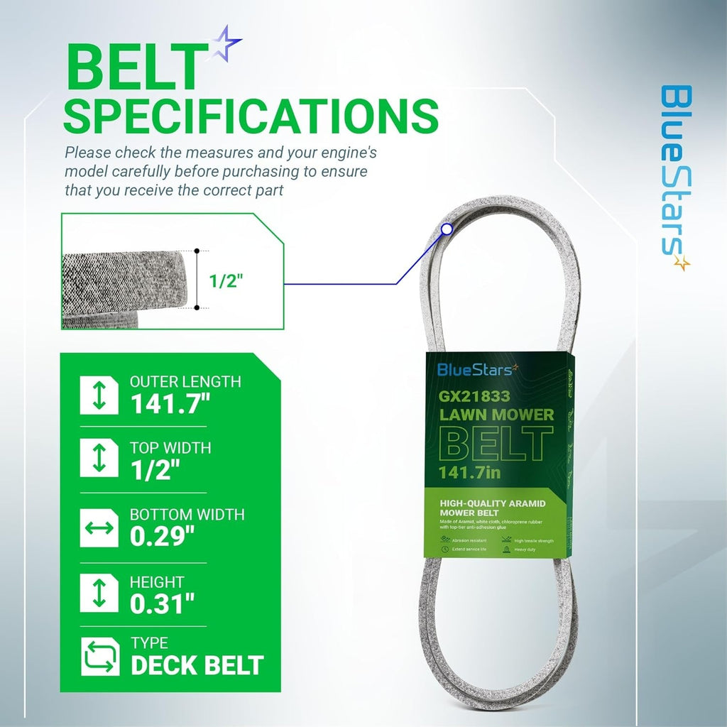 GX21833 954-05008 Deck Belt for John Deere L120 L130 D140 D150 48" Deck, 141.7"