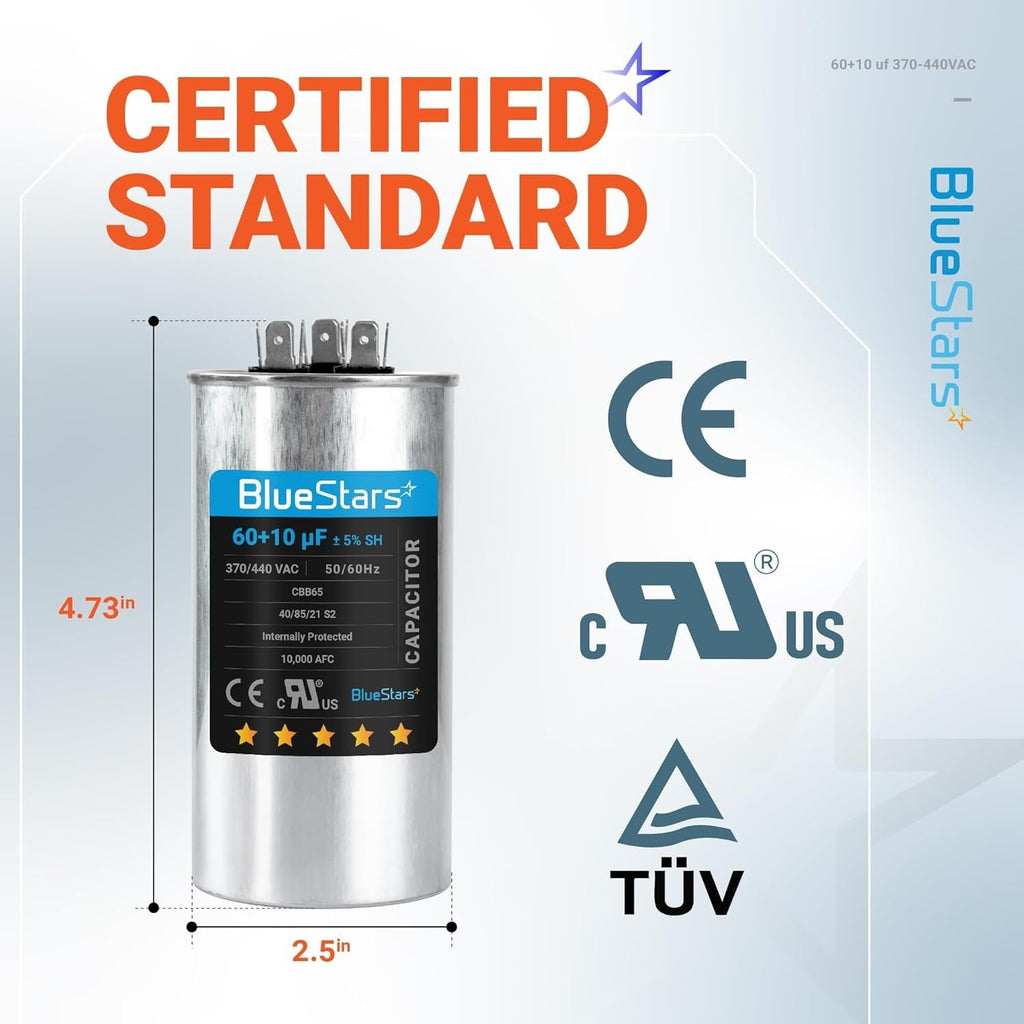 60+10 uF 370/440VAC ±5% CBB65 Dual Run Capacitor for AC Fan Condenser