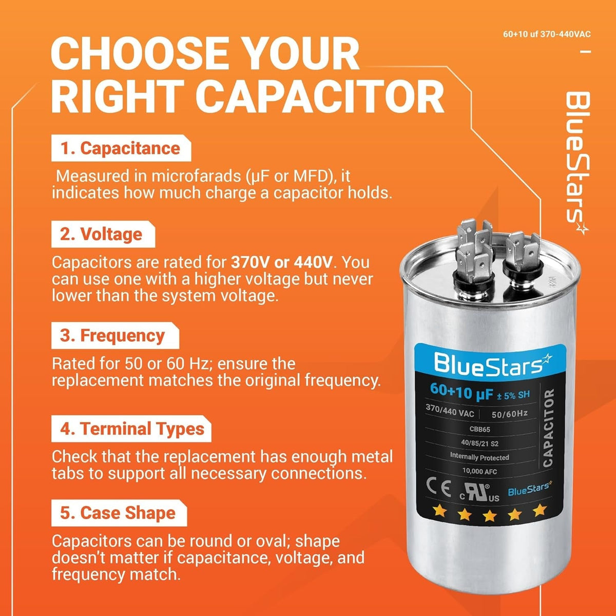 60+10 uF 370/440VAC ±5% CBB65 Dual Run Capacitor for AC Fan Condenser