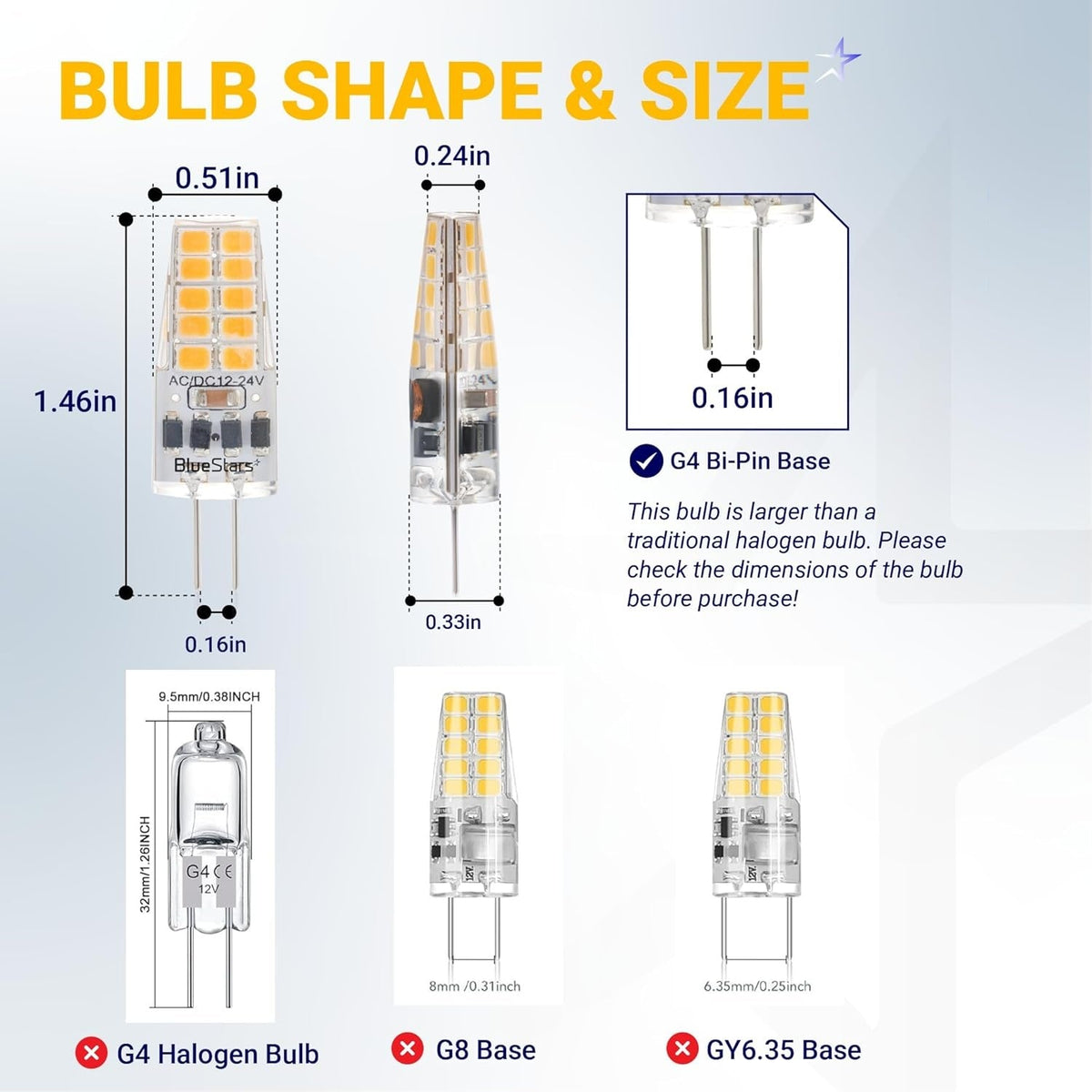 G4 LED Bulb 2W, 30W Equivalent, 3000K Warm White, 12V AC/DC, Dimmable - 6 Pack