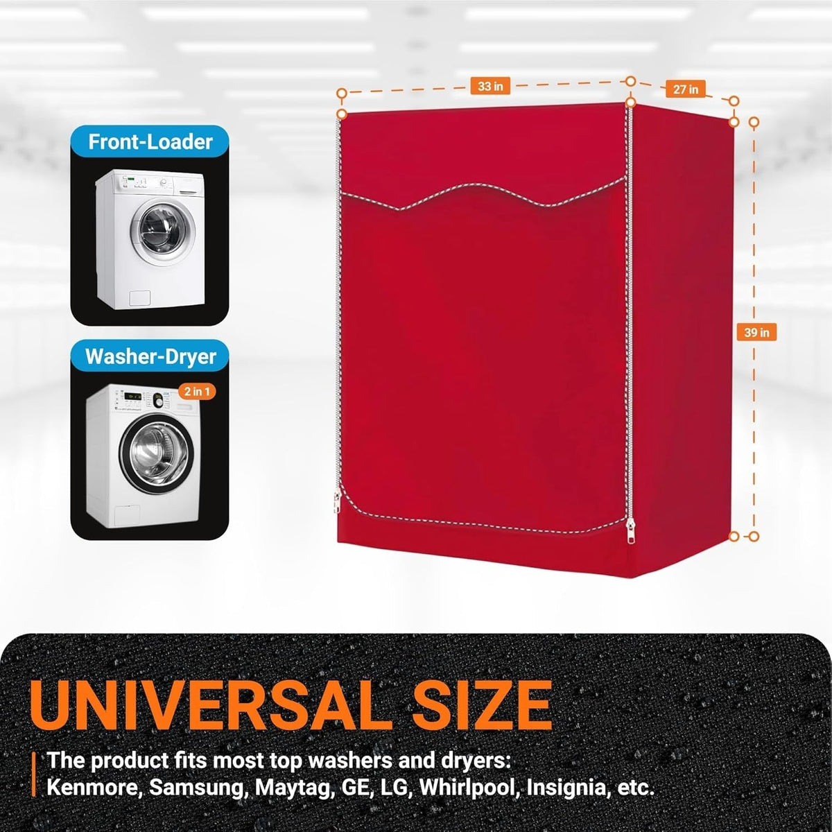 Front-Load Washer/Dryer Cover, Outdoor Protection, W27" x D33" x H39" - Red
