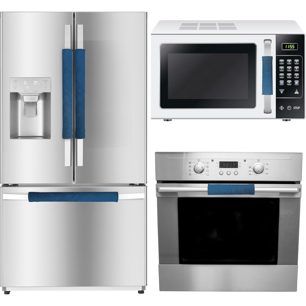 4 Refrigerator Handle Covers 15.74" x 5.5" and 2 Microwave Handle Covers 6.5" x 4.5" - Blue
