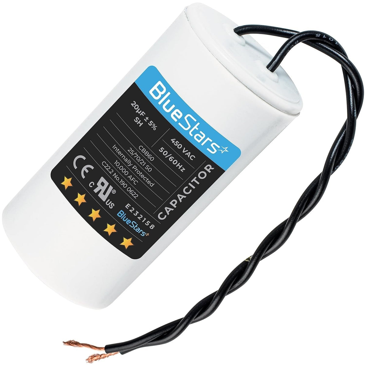 20 uF 450VAC CBB60 Run Capacitor with Screw for Motors Pumps