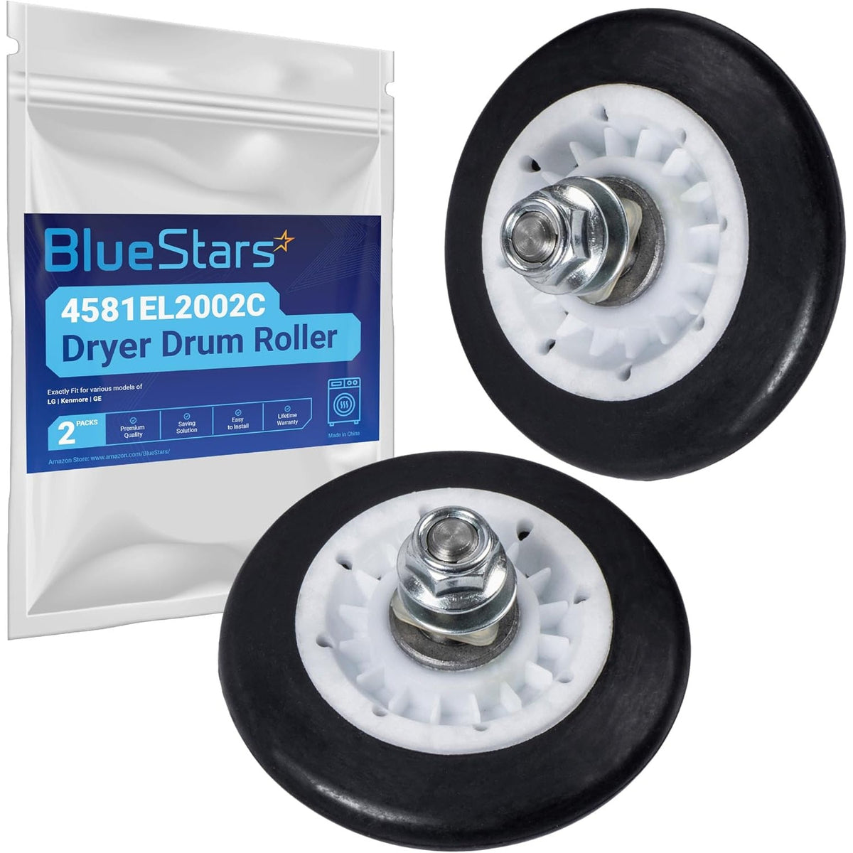 4581EL2002C Dryer Drum Roller Assembly - For LG Kenmore Dryers - 2 Pack