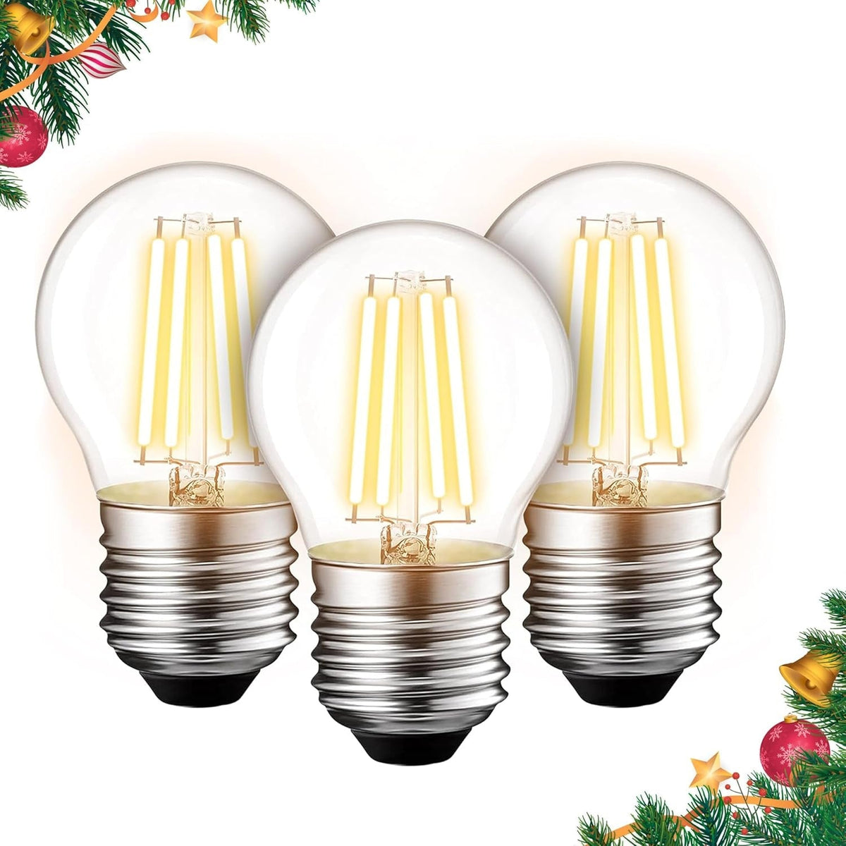 G45 E26 Edison LED Filament Globe Bulb 120V 5W - 3 Pack