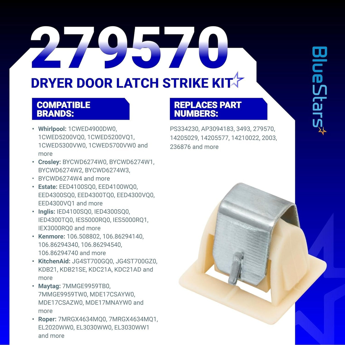 279570 Door Latch Kit for For GE Whirlpool Kenmore Roper KitchenAid Dryers - 4 Pack