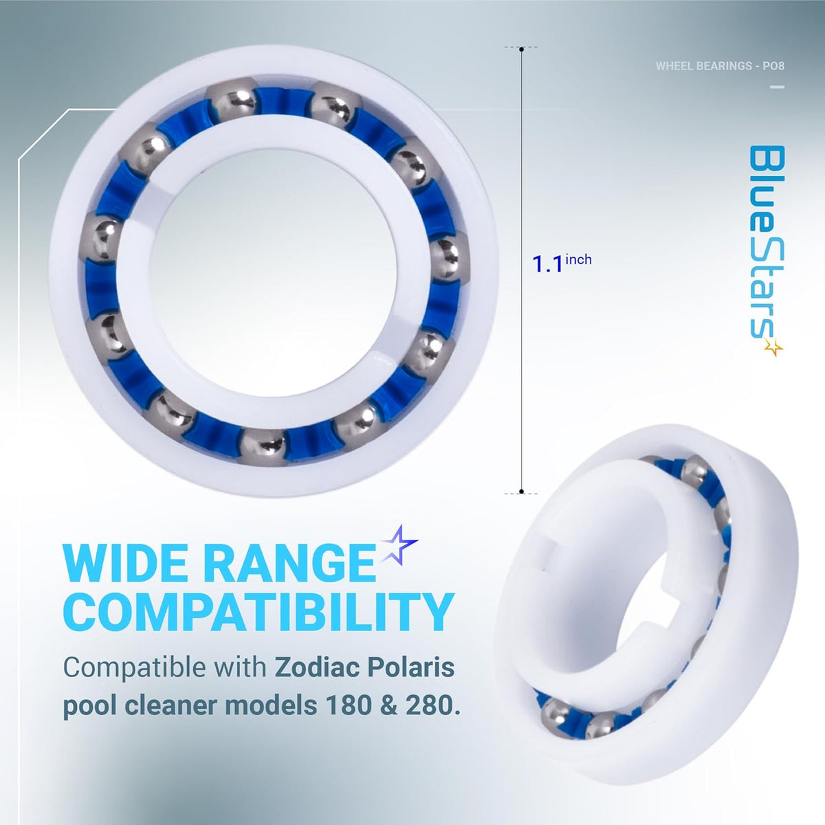 C-60 C60 Wheel Ball Bearings for Zodiac Polaris 180/280 Pressure Pool Cleaners - 8 Pack