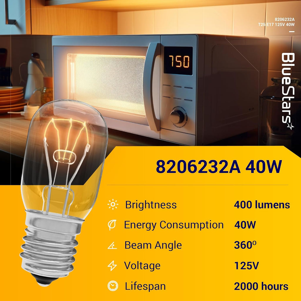 8206232A KEI 125V 40W E17 Microwave Bulbs for Whirlpool - 6 Pack