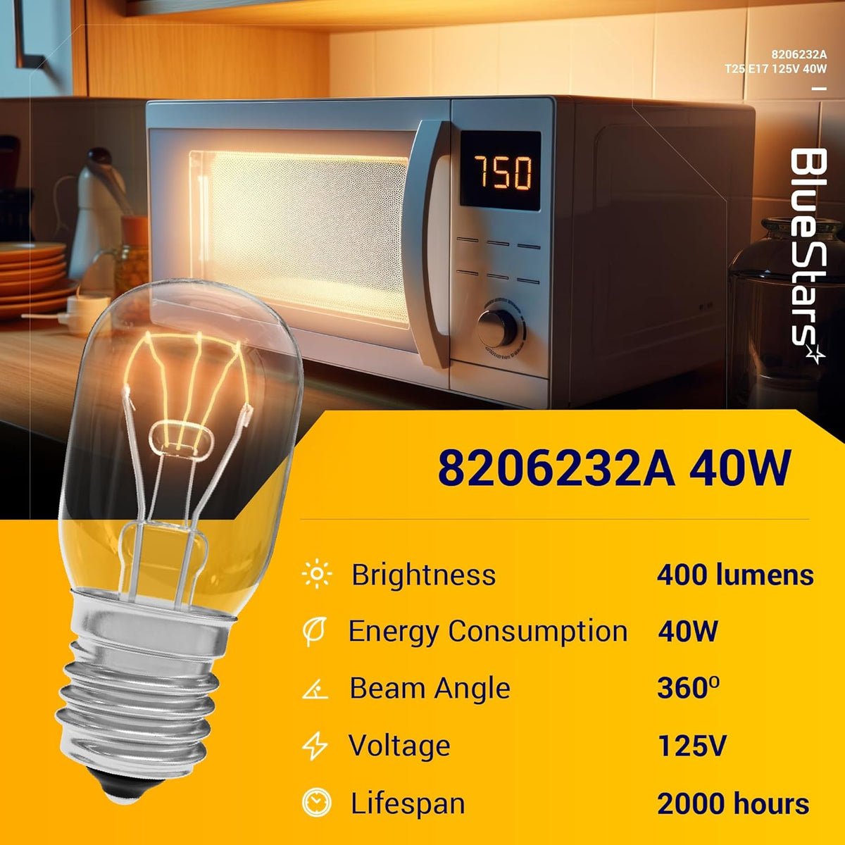 8206232A KEI 125V 40W E17 Microwave Bulbs for Whirlpool - 6 Pack