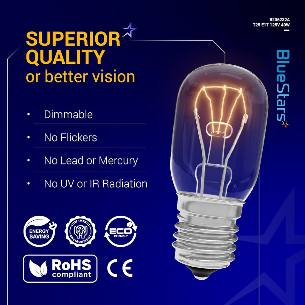 8206232A KEI 125V 40W E17 Microwave Bulbs for Whirlpool - 6 Pack