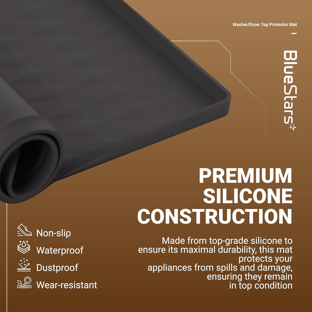 23.6" x 19.7" Silicone Washer Dryer Top Mat, Waterproof, Dustproof, Black