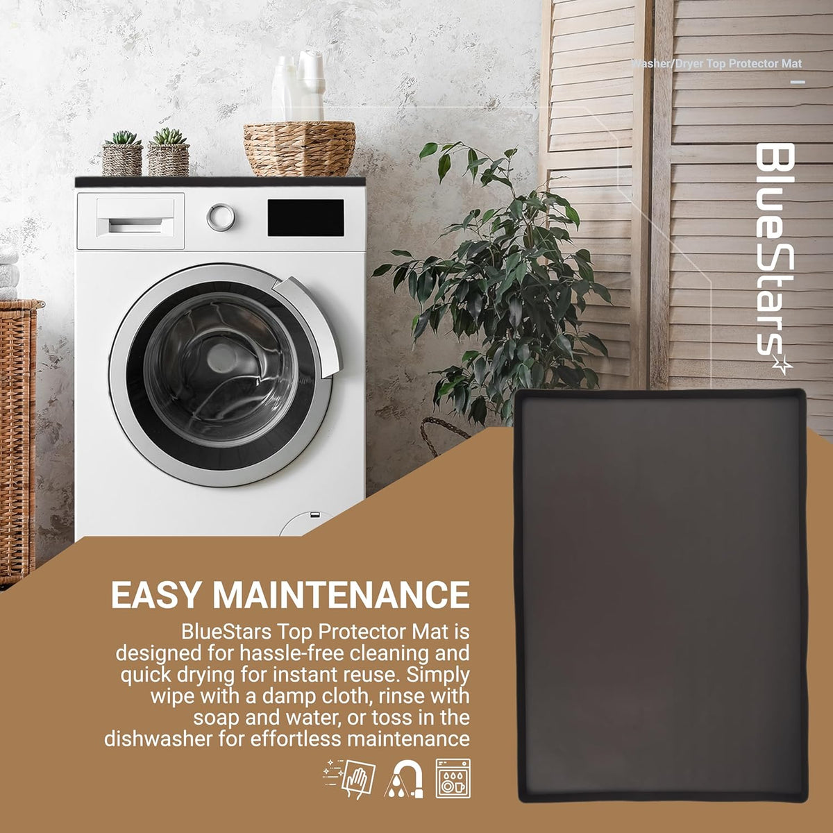 23.6" x 19.7" Silicone Washer Dryer Top Mat, Waterproof, Dustproof, Black