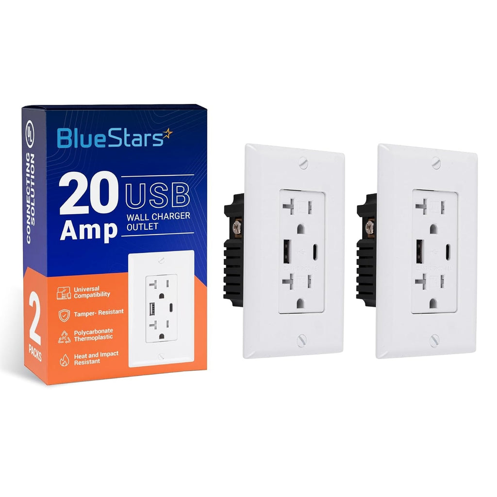 20A USB Wall Outlet with USB-C and USB-A, Tamper-Resistant - 2 Pack