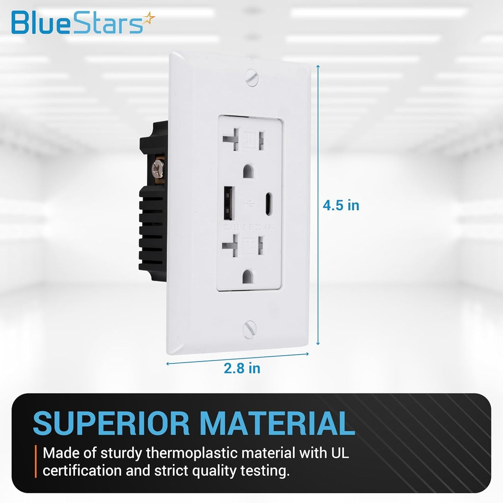 20A USB Wall Outlet with USB-C and USB-A, Tamper-Resistant - 2 Pack