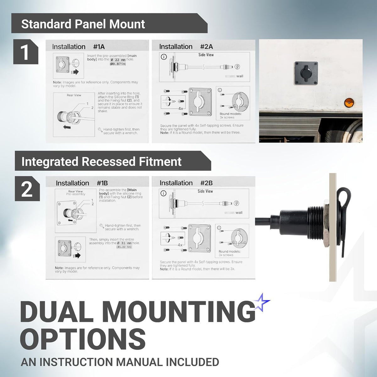 Starlink Mini Wall Socket Passthrough Kit with Power Adapter - Waterproof Aluminum, DC 5.5x2.1mm, RV Boat Truck