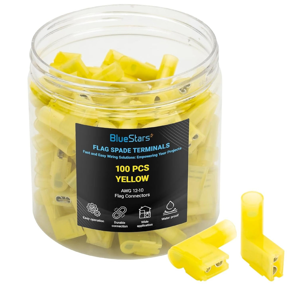 12-10 AWG Yellow Flag Spade Terminals Female (90 Degree) - 100 PCS