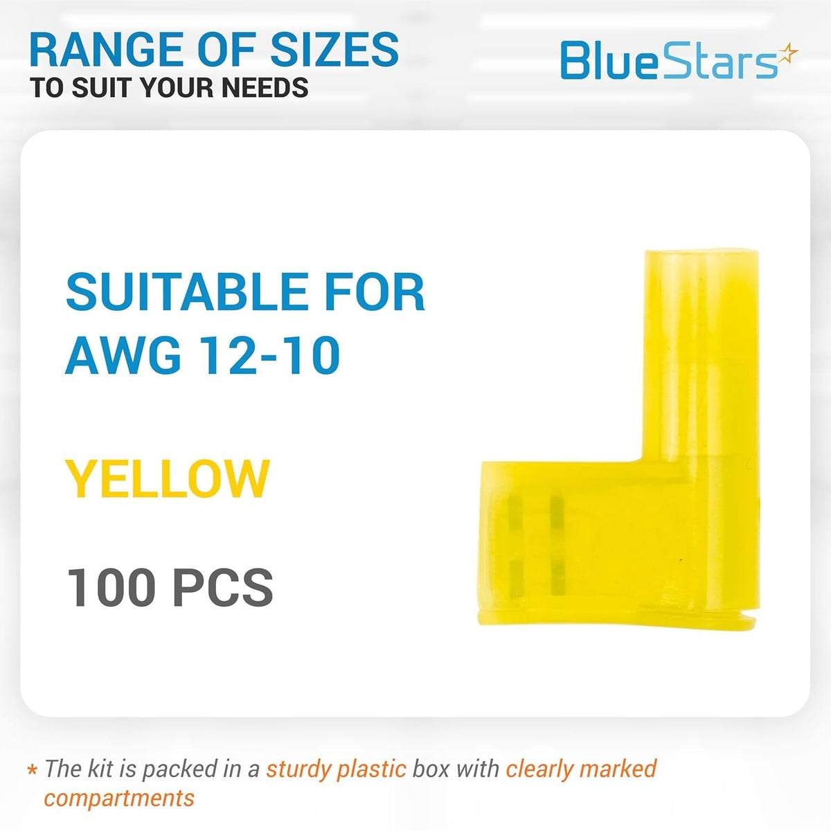12-10 AWG Yellow Flag Spade Terminals Female (90 Degree) - 100 PCS