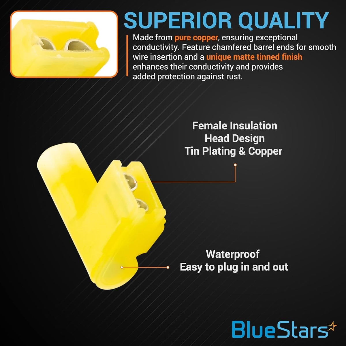 12-10 AWG Yellow Flag Spade Terminals Female (90 Degree) - 100 PCS
