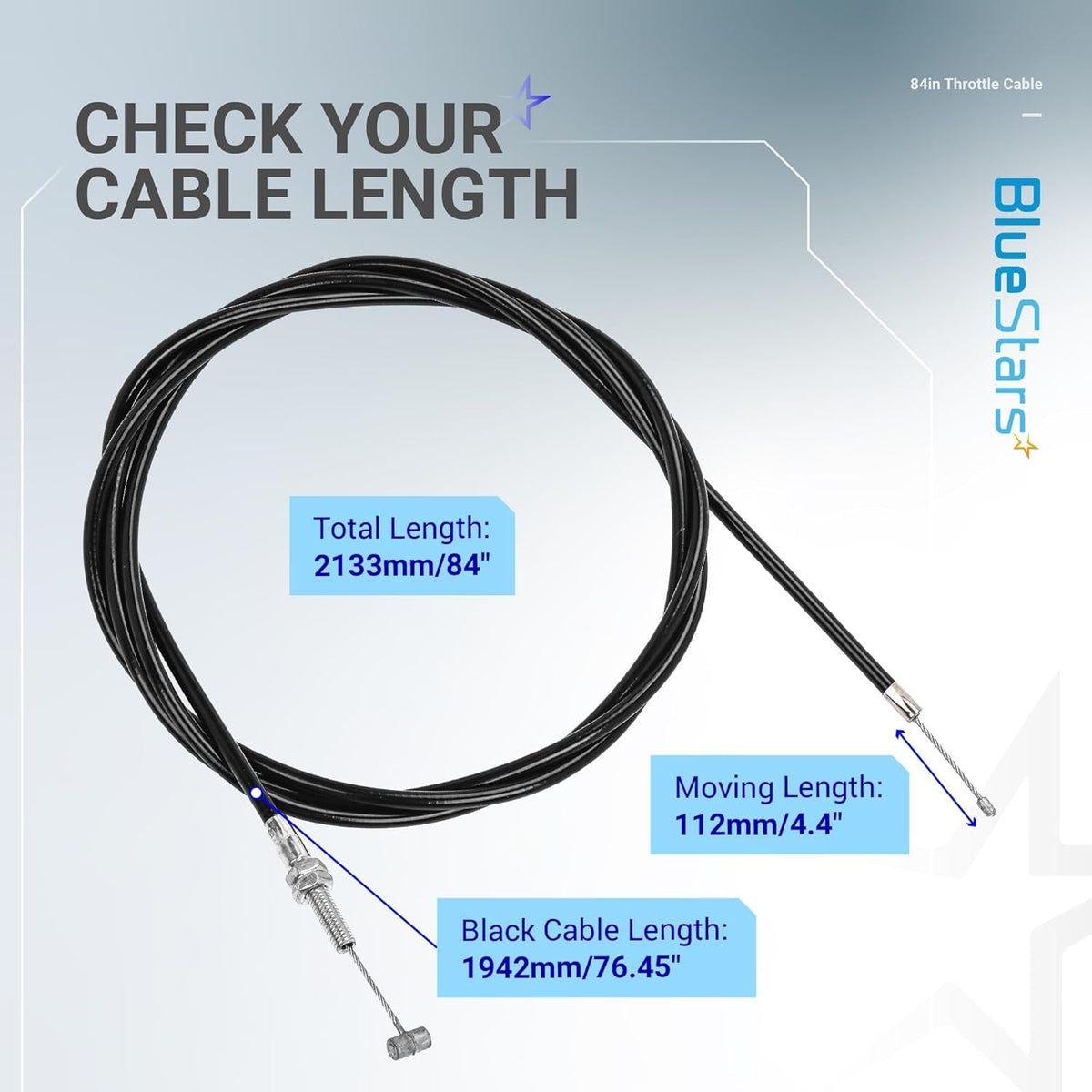 84 Inch Go Kart Throttle Cable - For KT196, 196cc/212cc/224cc Engines