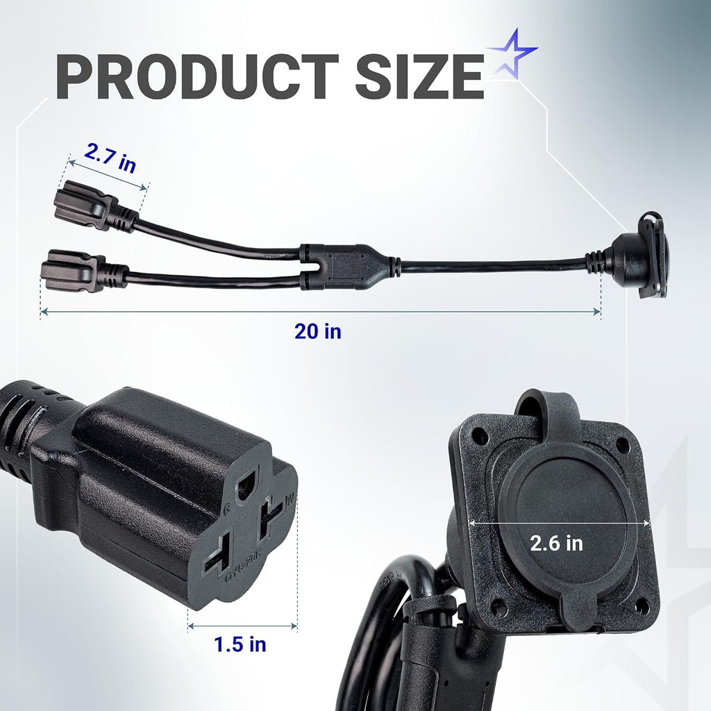 20A 125V AC Port Plug 12 AWG 5-in-1 T-Blade Adapter