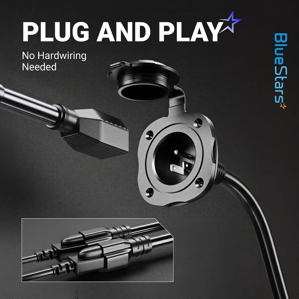 20A 125V AC Port Plug 12 AWG 5-in-1 T-Blade Adapter