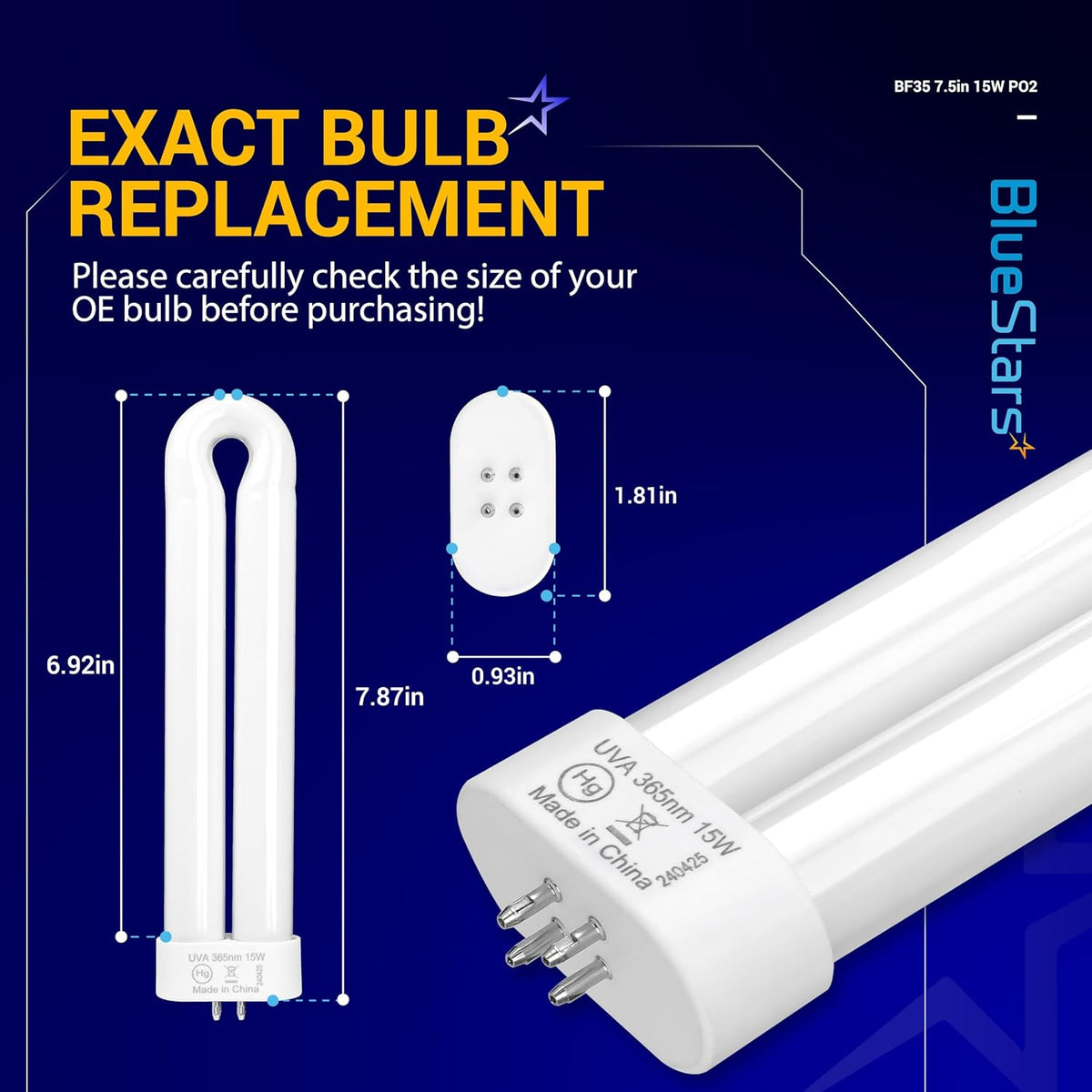 BF35 FUL15W BL 15W 4-Pin U-Shaped Black Light Bulb for Flowtron BK-15D Black Flag BB-15WHT Stinger UV15 FP15 - 2 Pack