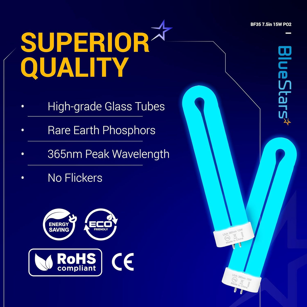 BF35 FUL15W BL 15W 4-Pin U-Shaped Black Light Bulb for Flowtron BK-15D Black Flag BB-15WHT Stinger UV15 FP15 - 2 Pack