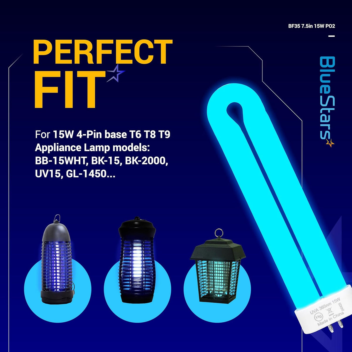 BF35 FUL15W BL 15W 4-Pin U-Shaped Black Light Bulb for Flowtron BK-15D Black Flag BB-15WHT Stinger UV15 FP15 - 2 Pack