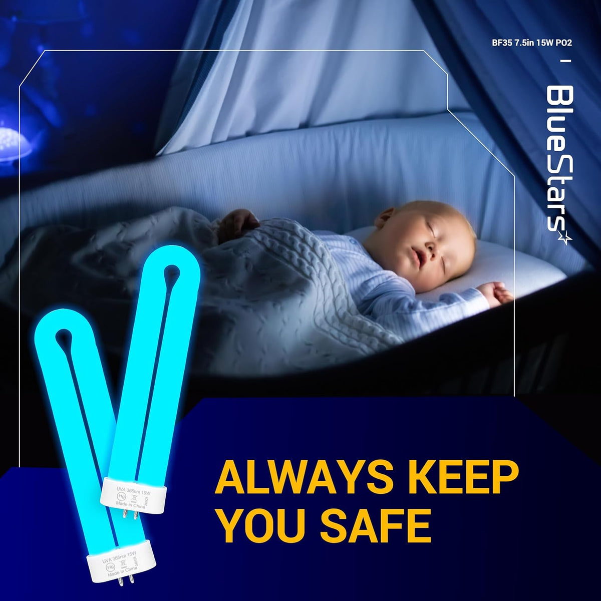 BF35 FUL15W BL 15W 4-Pin U-Shaped Black Light Bulb for Flowtron BK-15D Black Flag BB-15WHT Stinger UV15 FP15 - 2 Pack