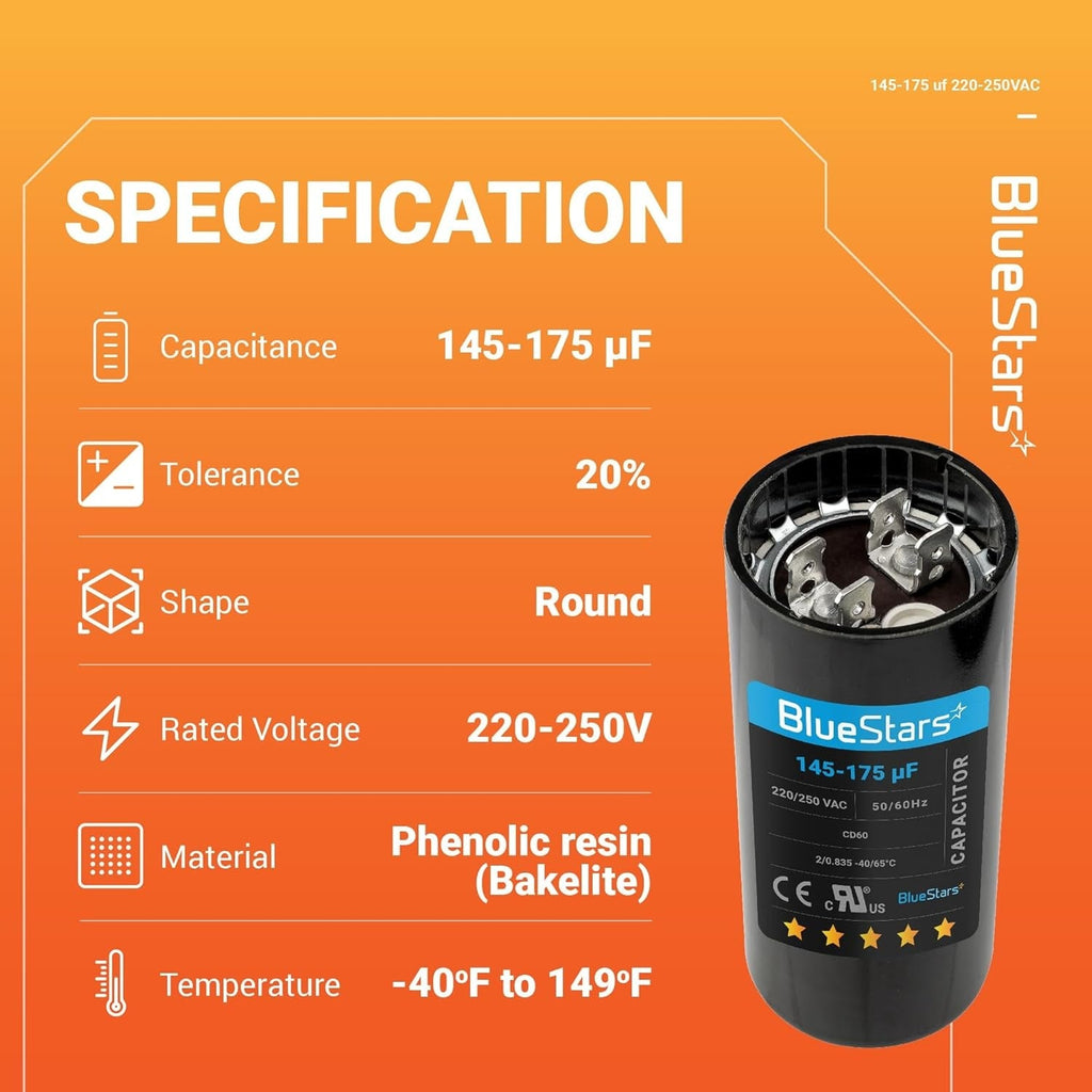145-175 uF 220-250VAC CD60 Round Motor Start Capacitor for Pool & Well Pumps
