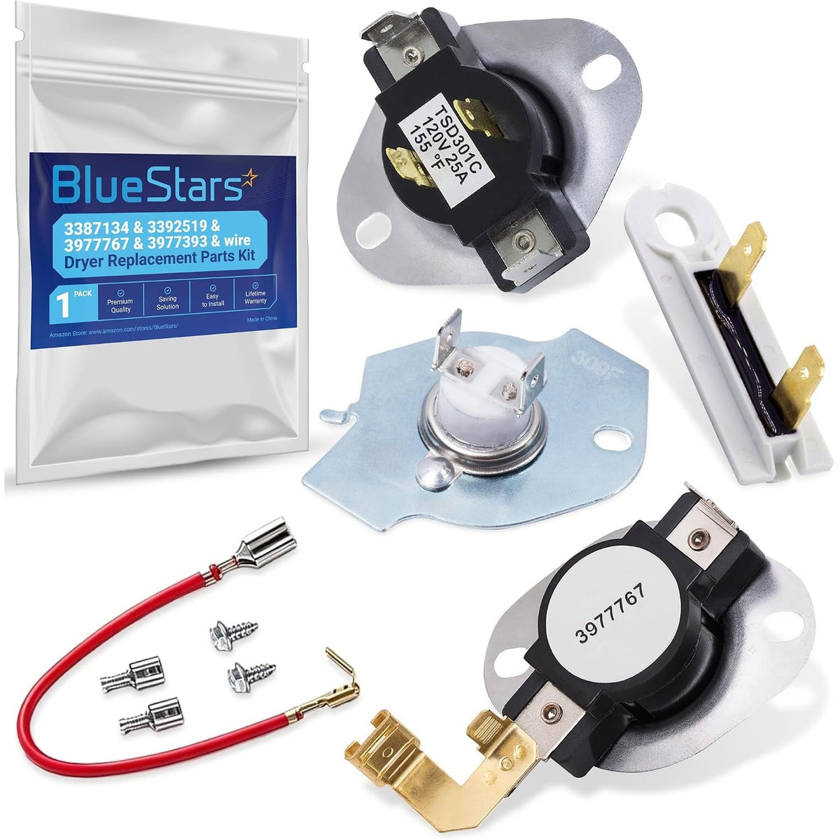 3387134 3392519 3977393 3977767 Dryer Thermostat & Thermal Fuse Kit - Whirlpool/Kenmore/Maytag
