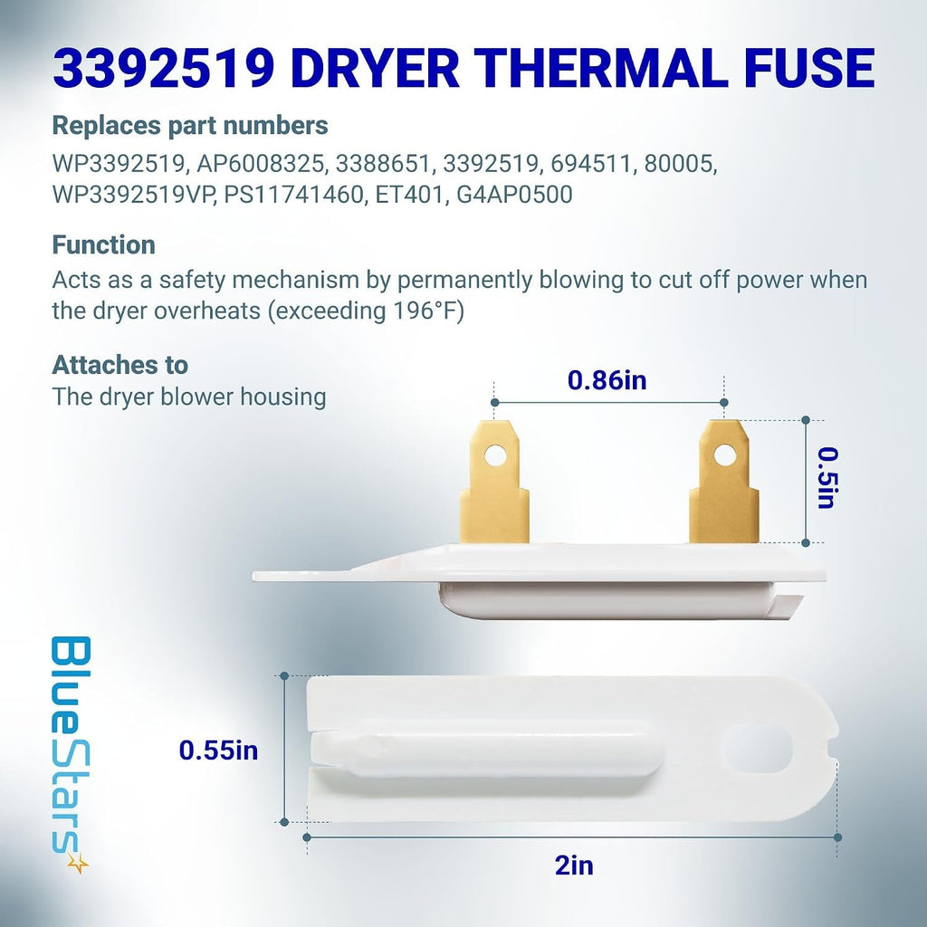 3387134 3392519 3977393 3977767 Dryer Thermostat & Thermal Fuse Kit - Whirlpool/Kenmore/Maytag