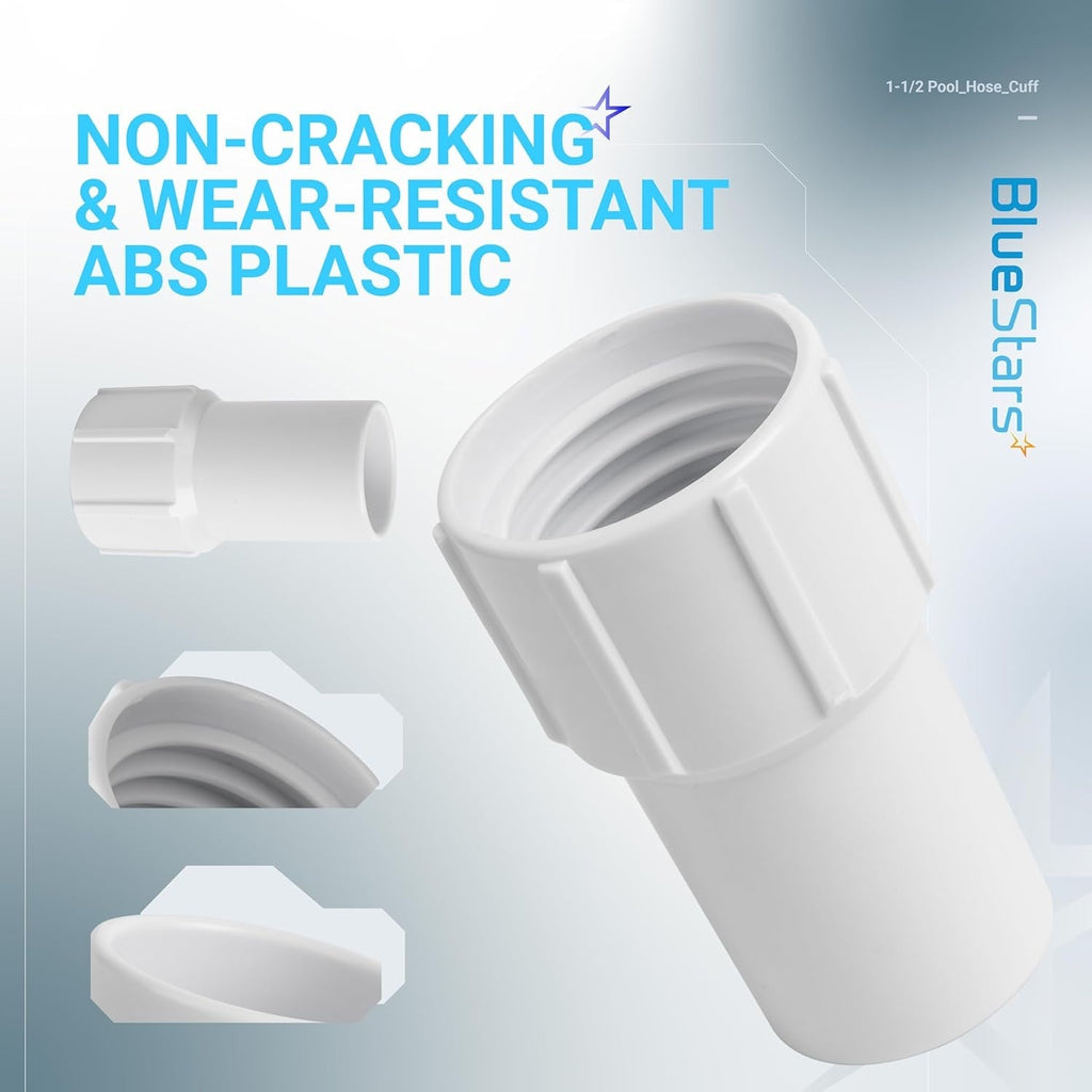 1-1/2" Pool Vacuum Hose Cuff for Spiral-Wound Hose Ends, Connects Vacuum Head - 4 Pack