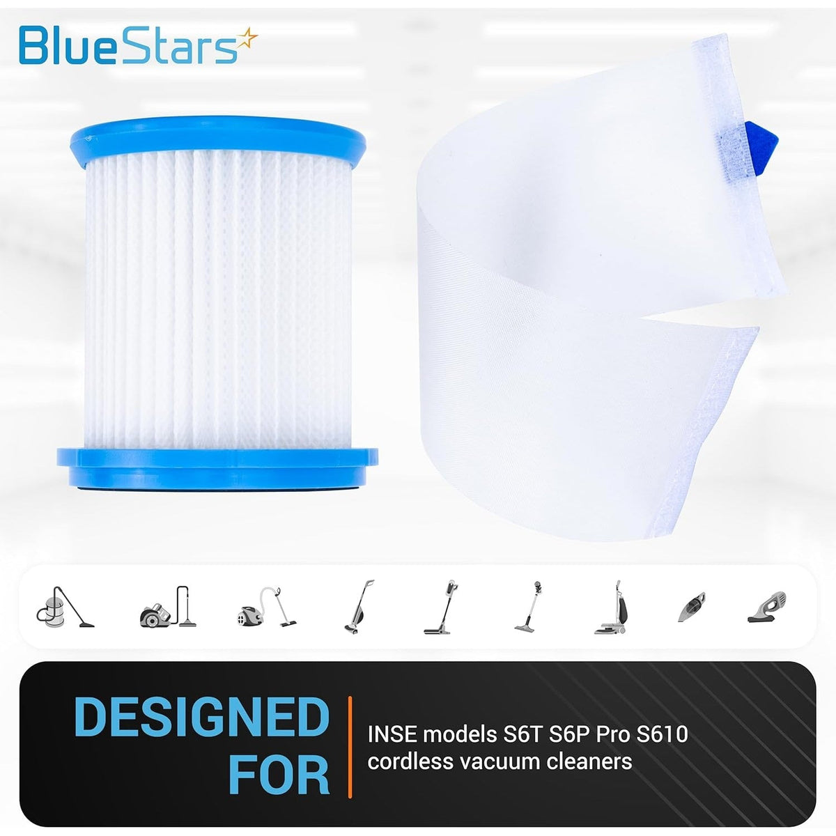 HEPA Filter with White Mesh for INSE N5S N5T S6T S6P Pro TMA Vacuums - 4 Pack + Brush