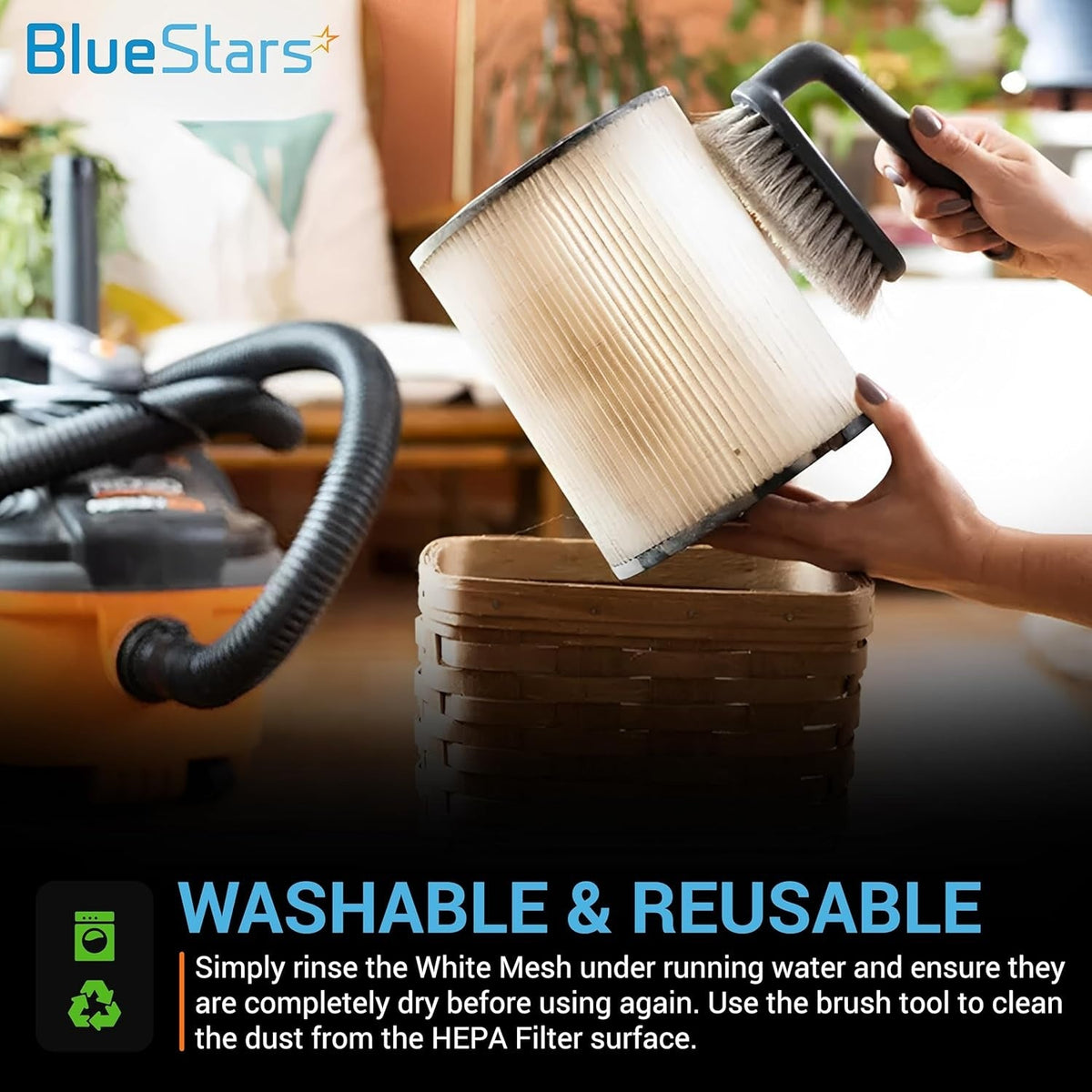HEPA Filter with White Mesh for INSE N5S N5T S6T S6P Pro TMA Vacuums - 4 Pack + Brush