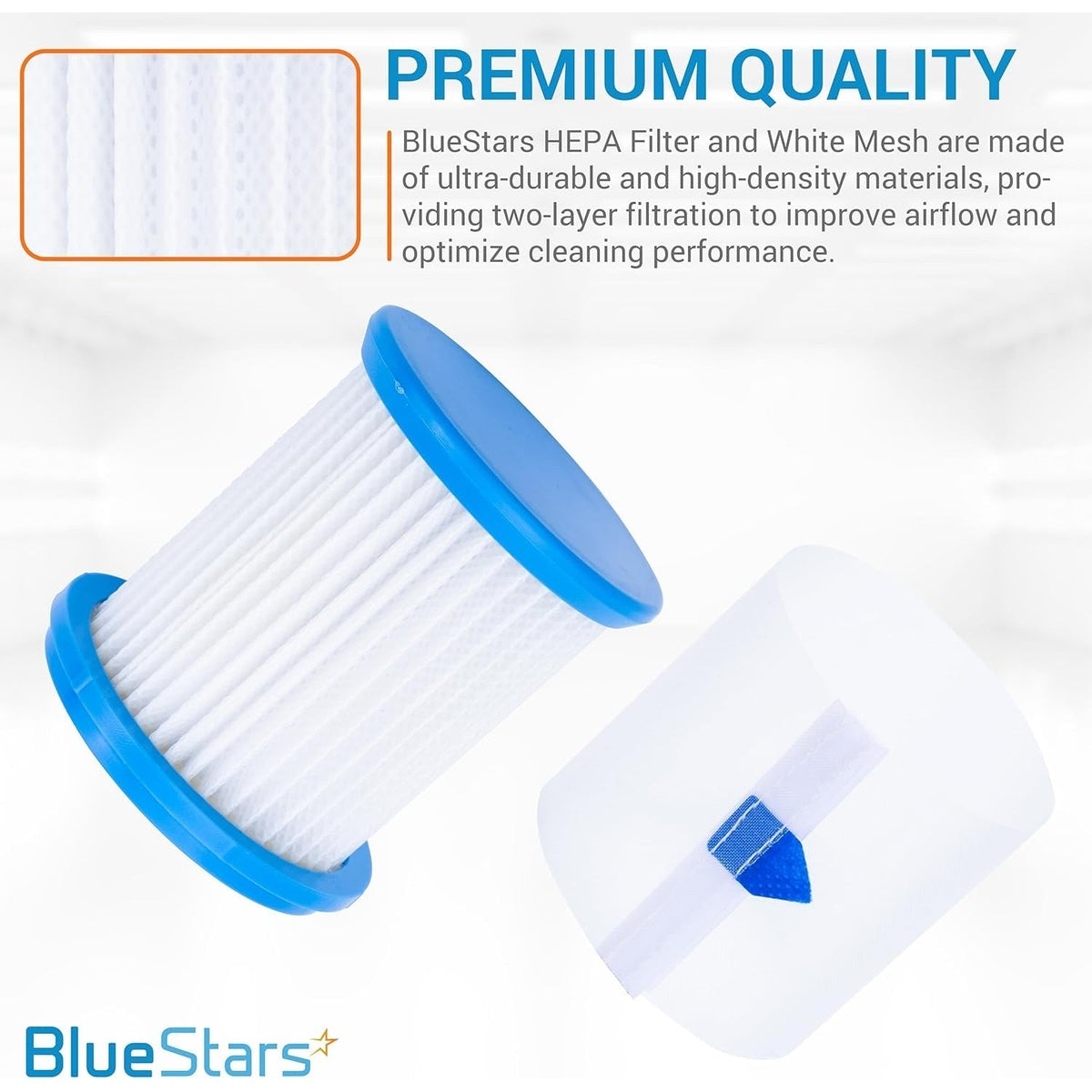 HEPA Filter with White Mesh for INSE N5S N5T S6T S6P Pro TMA Vacuums - 4 Pack + Brush