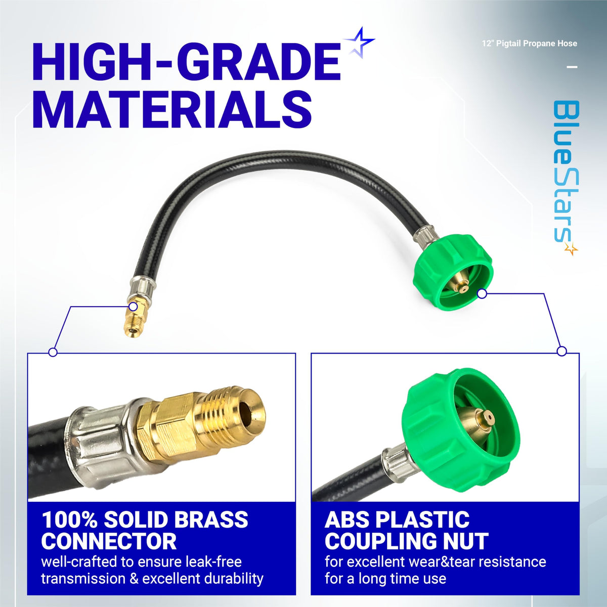 PO2 12" Propane Pigtail Hose - 1/4" Inverted Male Flare, QCC1/ACME to 2-Stage Regulator